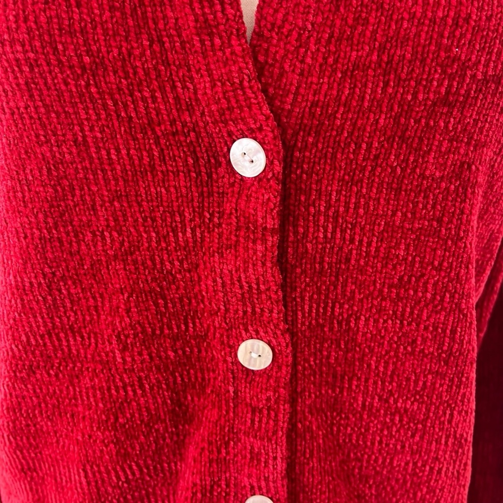 Vintage 90s Denim & Co. red chenille cardigan sweater S - Picture 10 of 15